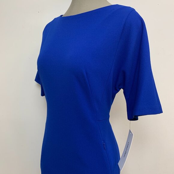 New Calvin Klein Regatta Blue Sheath Dress Short Sleeve - Picture 2 of 6